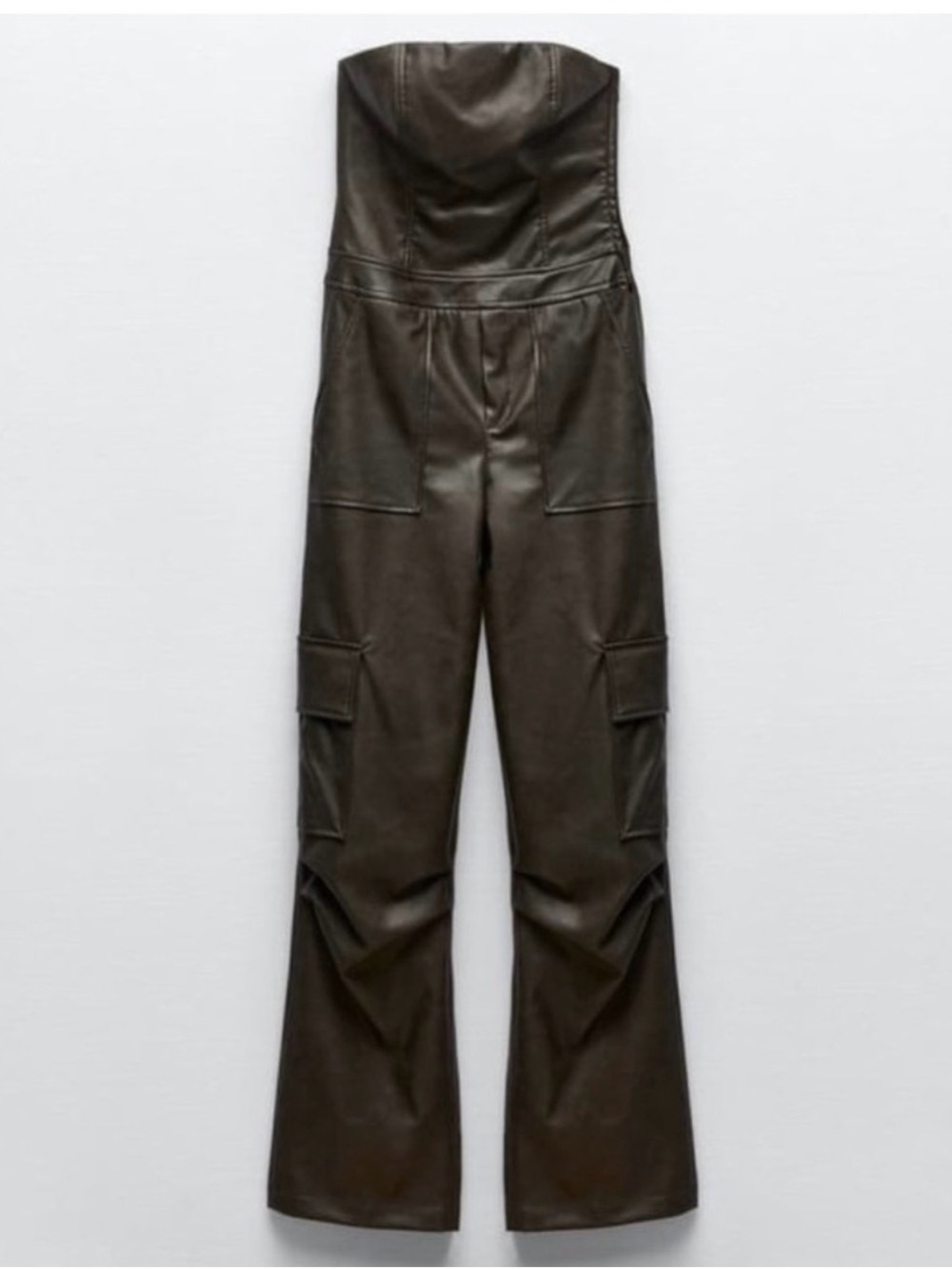 NWT Zara Faux Leather Strapless Cargo Jumpsuit Size Small